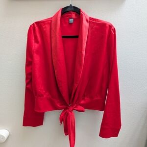 Red Tie-Front Blazer-Like Top